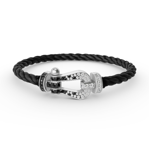 [Rose Jewels]FORCE GROSSES HUFEISENARMBAND MIT SCHWARZEN WEISSEN DIAMANTEN SILBER