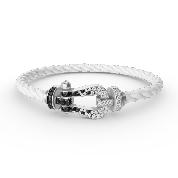 [Rose Jewels]FORCE GROSSES HUFEISENARMBAND MIT SCHWARZEN WEISSEN DIAMANTEN SILBER