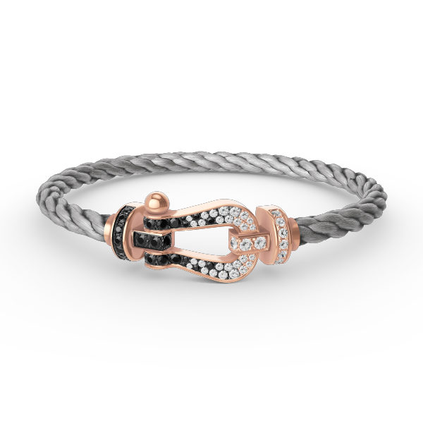 [Rose Jewels]FORCE GROSSES HUFEISENARMBAND MIT SCHWARZEN WEISSEN DIAMANTEN ROSÉGOLD