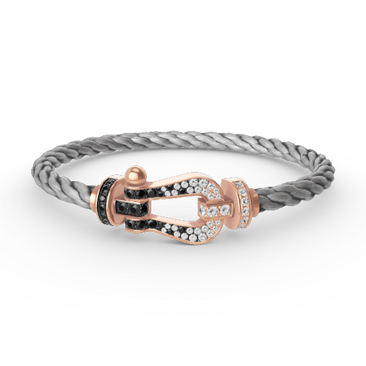 [Rose Jewels]FORCE GROSSES HUFEISENARMBAND MIT SCHWARZEN WEISSEN DIAMANTEN ROSÉGOLD