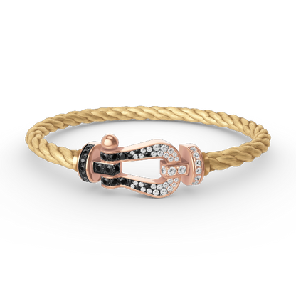 [Rose Jewels]FORCE GROSSES HUFEISENARMBAND MIT SCHWARZEN WEISSEN DIAMANTEN ROSÉGOLD