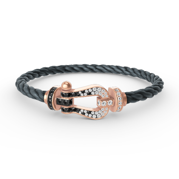 [Rose Jewels]FORCE GROSSES HUFEISENARMBAND MIT SCHWARZEN WEISSEN DIAMANTEN ROSÉGOLD