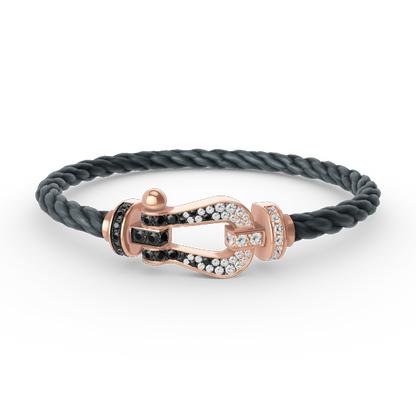 [Rose Jewels]FORCE GROSSES HUFEISENARMBAND MIT SCHWARZEN WEISSEN DIAMANTEN ROSÉGOLD