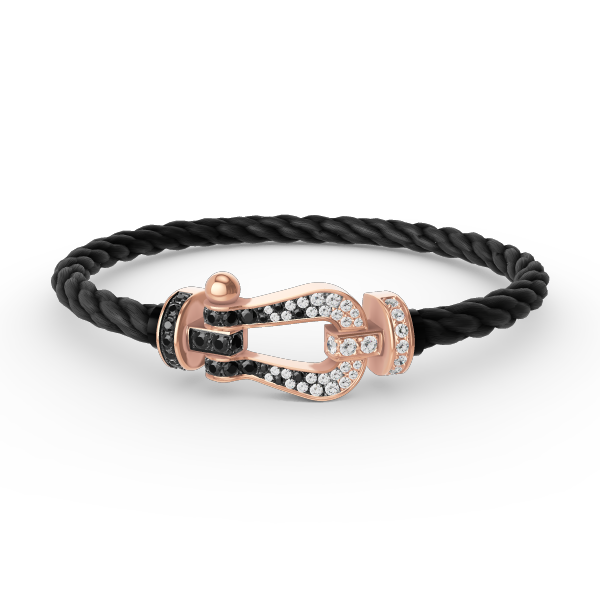 [Rose Jewels]FORCE GROSSES HUFEISENARMBAND MIT SCHWARZEN WEISSEN DIAMANTEN ROSÉGOLD