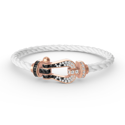 [Rose Jewels]FORCE GROSSES HUFEISENARMBAND MIT SCHWARZEN WEISSEN DIAMANTEN ROSÉGOLD