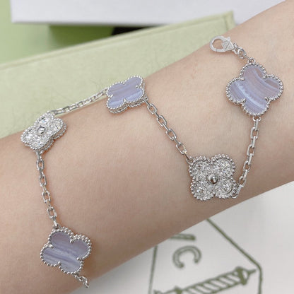 [ROSE]CLOVER  5 MOTIF DIAMOND PURPLE CHALCEDONY BRACELET SILVER