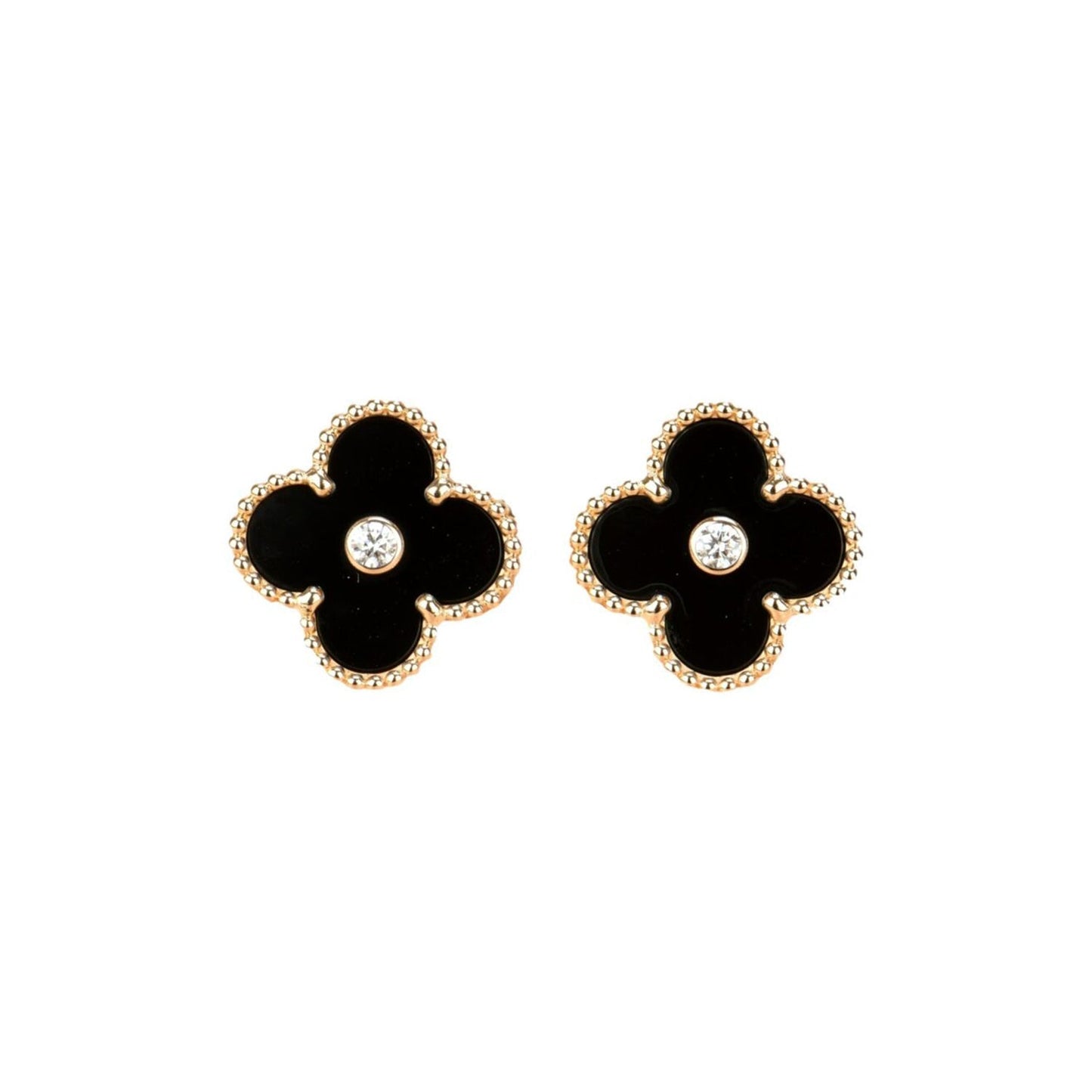 [ROSE]CLOVER MEDIUM 1 MOTIFS ONYX DIAMOND EARRINGS