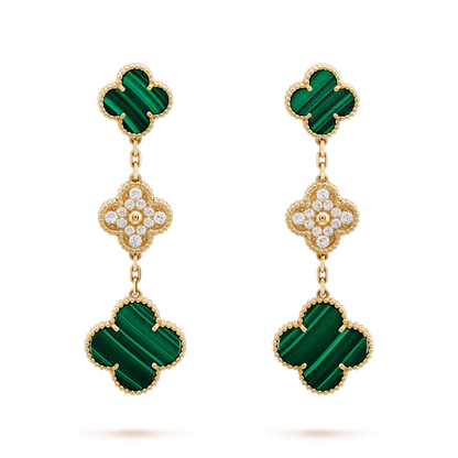 [ROSE]CLOVER EARRINGS GOLD MALACHITE DIAMOND 3 MOTIF