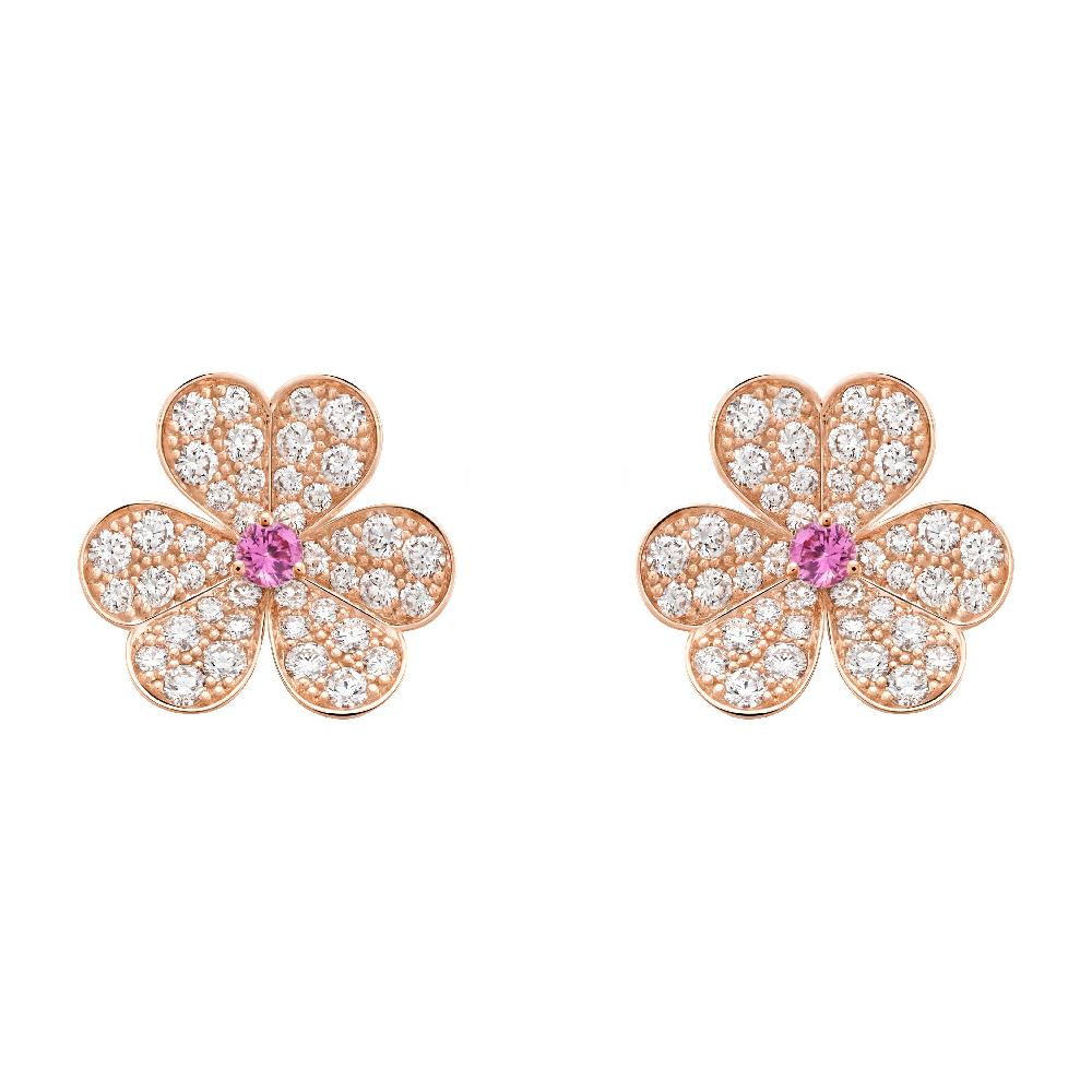 [ROSE]FRIVOLE PINK GOLD FLOWER DIAMOND EARRINGS