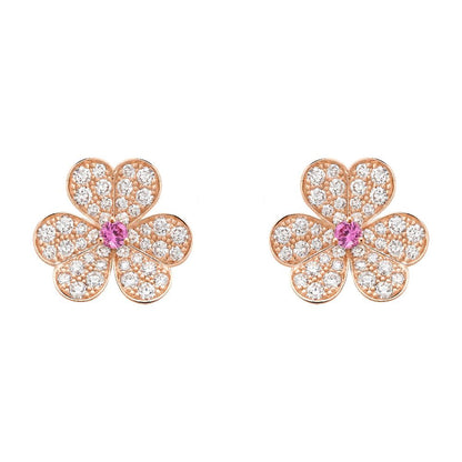 [ROSE]FRIVOLE PINK GOLD FLOWER DIAMOND EARRINGS