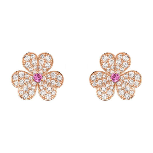 [ROSE]FRIVOLE PINK GOLD FLOWER DIAMOND EARRINGS