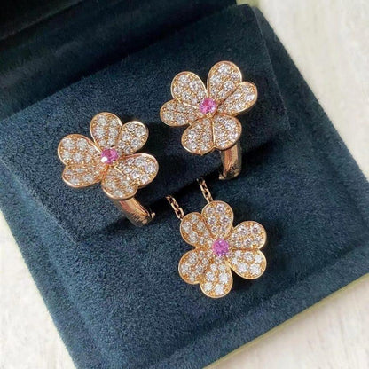 [ROSE]FRIVOLE PINK GOLD FLOWER DIAMOND EARRINGS