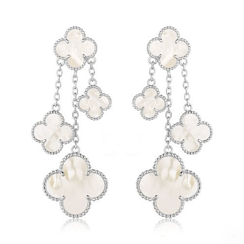 [ROSE]CLOVER EARRINGS WHITE MOP 4 MOTIFS SILVER