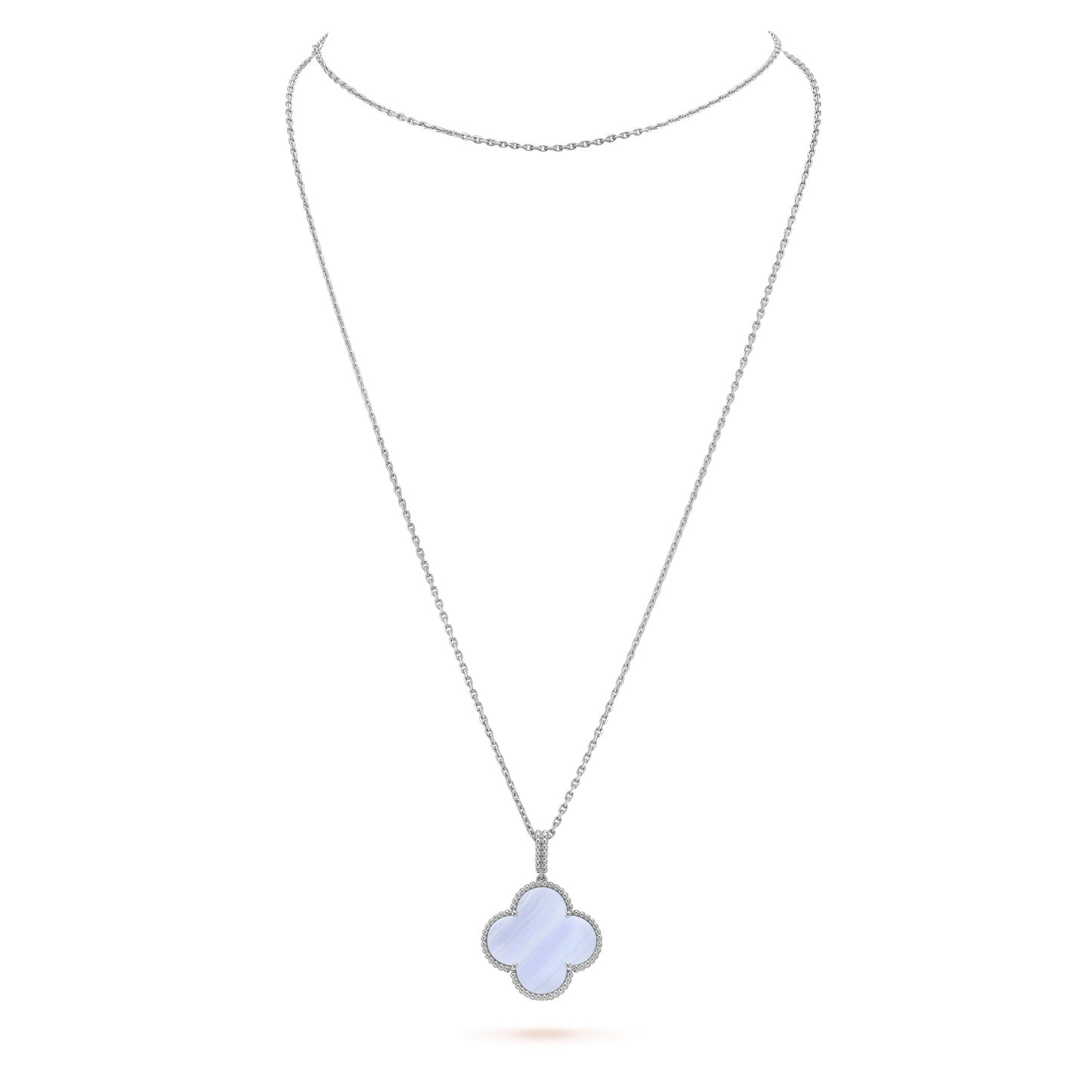 [ROSE]CLOVER SILVER CHALCEDONY BIG CLOVER NECKLACE