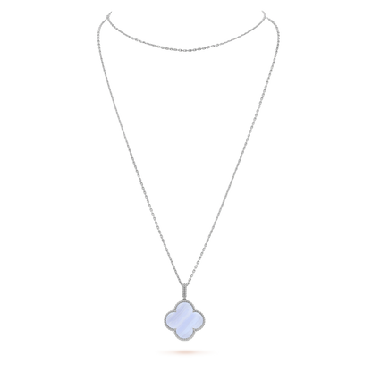 [ROSE]CLOVER SILVER CHALCEDONY BIG CLOVER NECKLACE