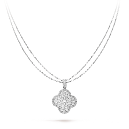 [ROSE]CLOVER 25MM SILVER FULL DIAMOND BIG CLOVER NECKLACE