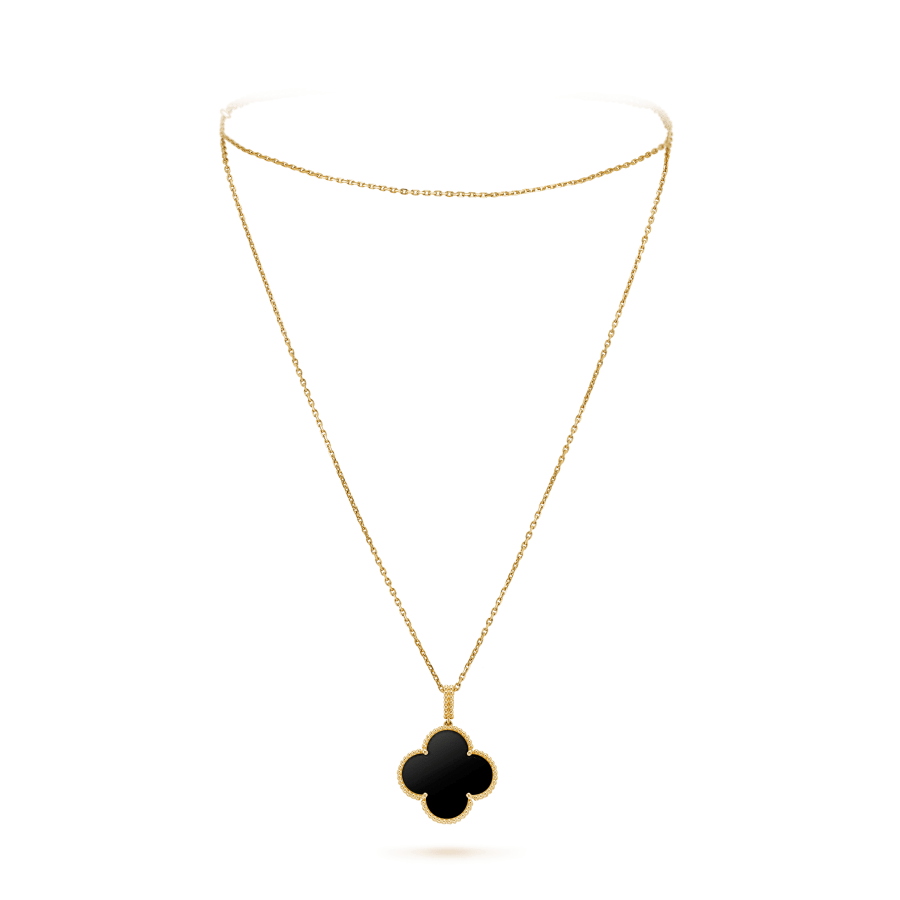 [ROSE]CLOVER 25MM GOLD ONYX BIG CLOVER NECKLACE