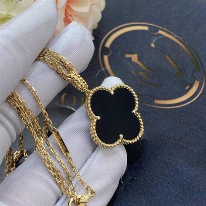 [ROSE]CLOVER 25MM GOLD ONYX BIG CLOVER NECKLACE