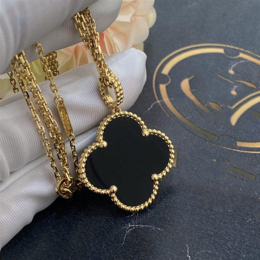 [ROSE]CLOVER 25MM GOLD ONYX BIG CLOVER NECKLACE