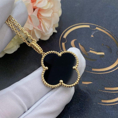 [ROSE]CLOVER 25MM GOLD ONYX BIG CLOVER NECKLACE