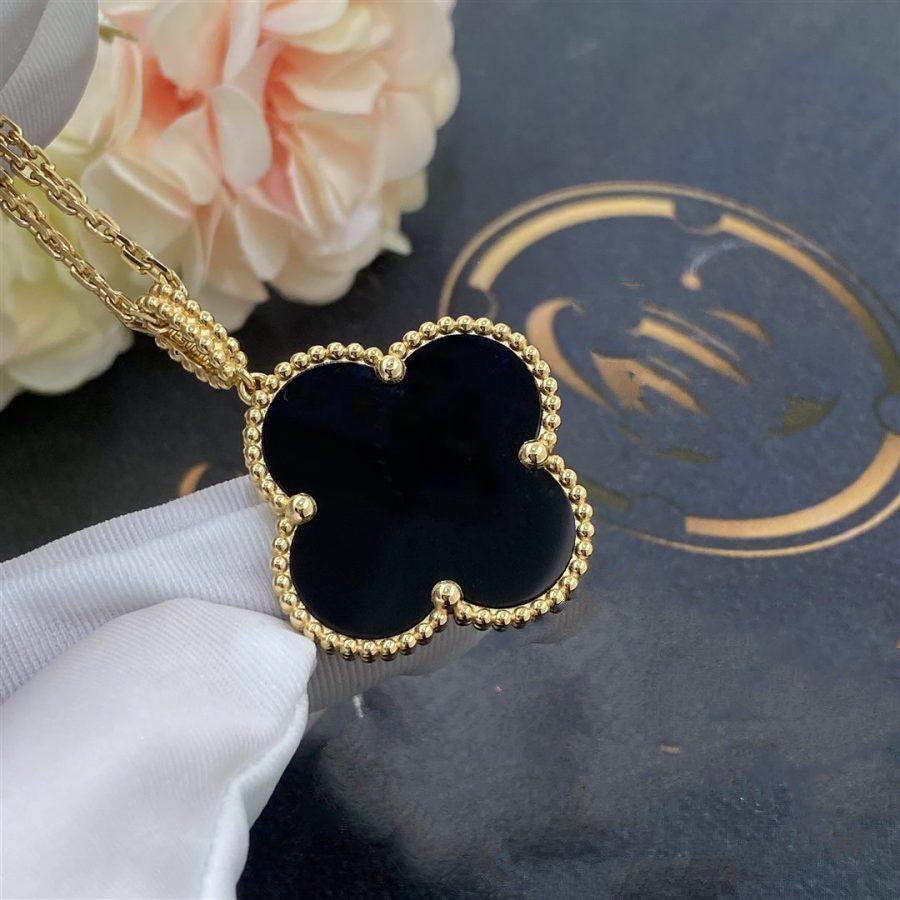 [ROSE]CLOVER 25MM GOLD ONYX BIG CLOVER NECKLACE