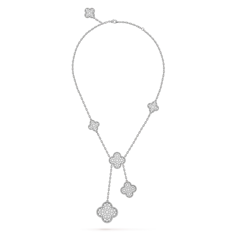 [ROSE]CLOVER 5 MOTIFS SILVER DIAMONDS NECKLACE