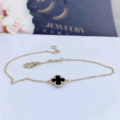 [ROSE]CLOVER ONYX SINGLE FLOWER BRACELET