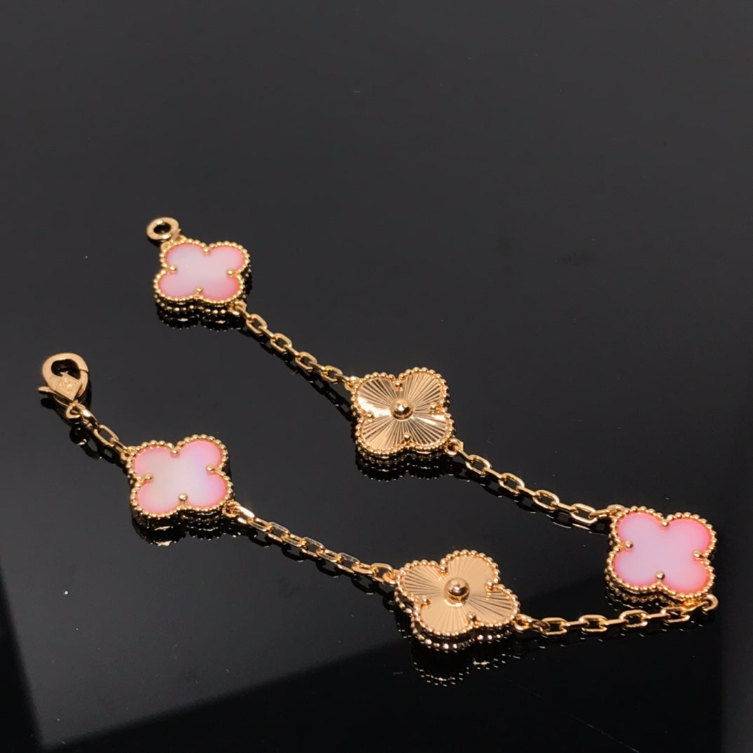 [ROSE]CLOVER BRACELET 5 MOTIF PINK AND PINK GOLD