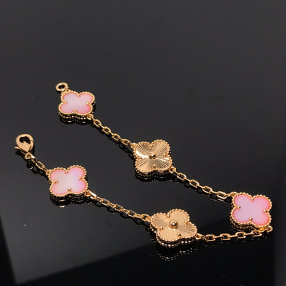 [ROSE]CLOVER BRACELET 5 MOTIF PINK AND PINK GOLD