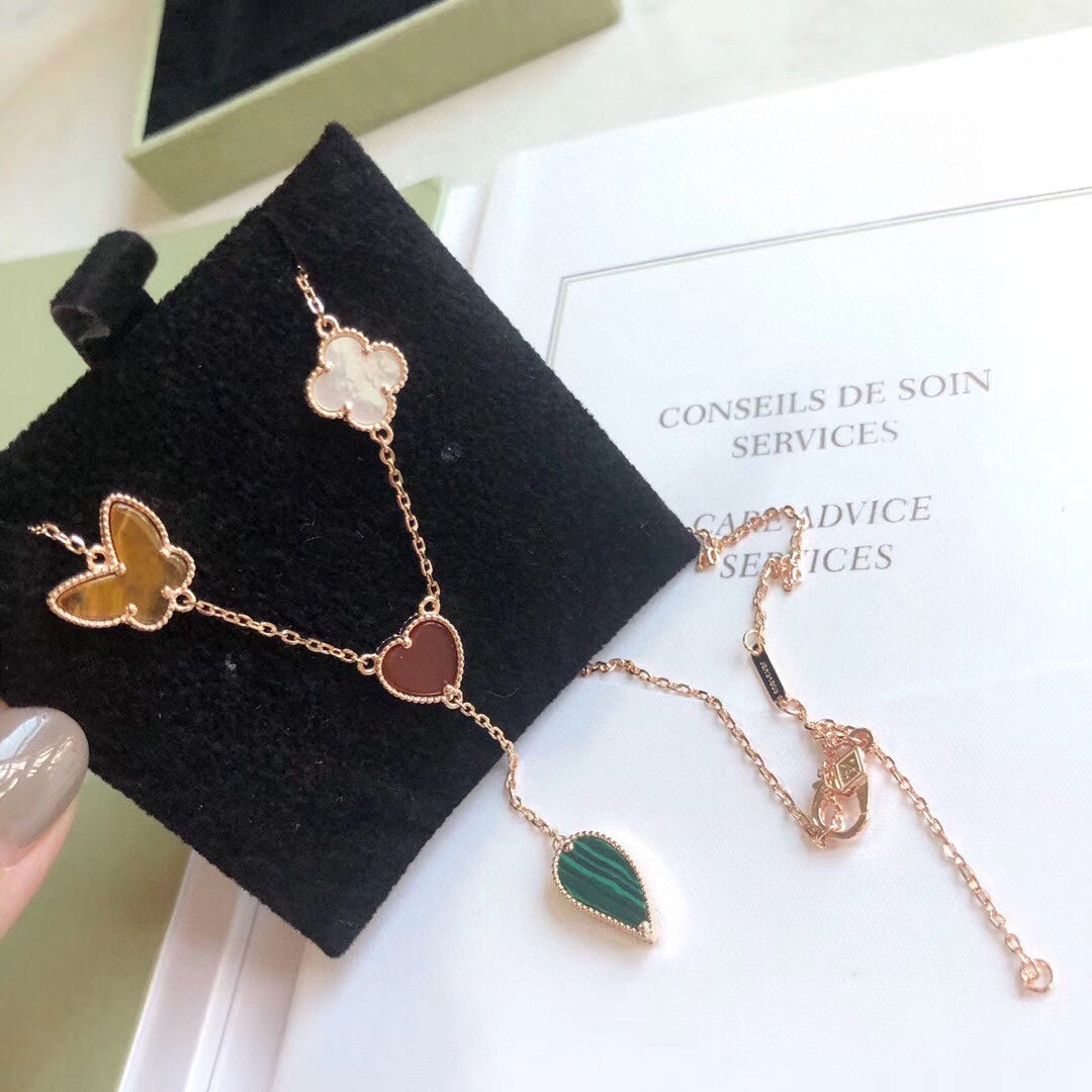 [ROSE]LUCKY SPRING 4 MOTIFS ROSE GOLD NECKLACE