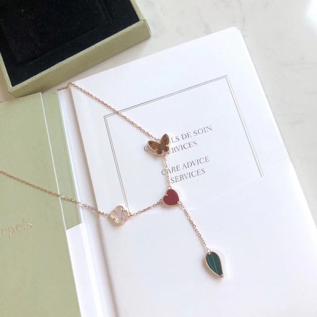 [ROSE]LUCKY SPRING 4 MOTIFS ROSE GOLD NECKLACE